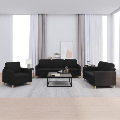 3-delige loungeset met kussens stof zwart
