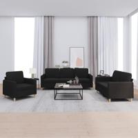 3-delige loungeset met kussens stof zwart