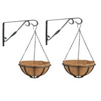 Set van 2x stuks Hanging baskets 30 cm met muurhaken - metaal - complete hangmand set - thumbnail