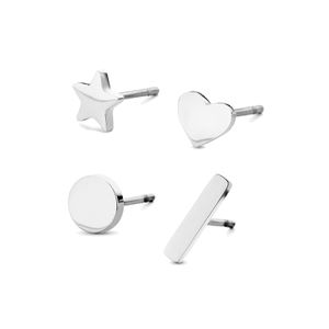CO88 Collection Sense 8CE 70036 Stalen Oorknoppen - Hart, Ster, Rond en Staaf 7 mm - Zilverkleurig