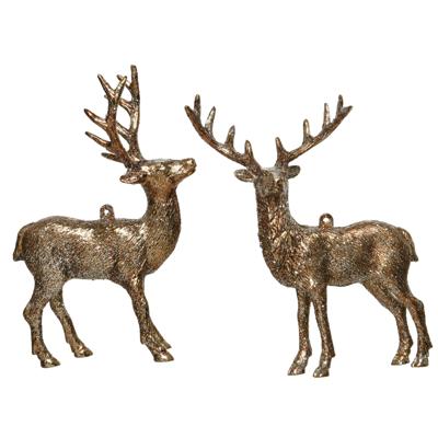 Kersthangers - 2x - hertje - met glitters - koperbruin - 14 cm