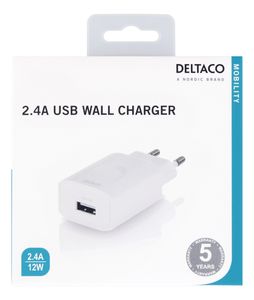 Deltaco USB-AC149 oplader voor mobiele apparatuur Smartphone, Tablet Wit AC Binnen