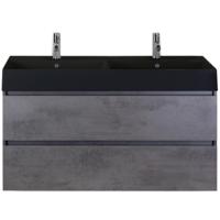 Maxx XL Badmeubelset 120 cm - Beton Antraciet - Wastafel Kube Dubbel Zwart 2 Kraangaten