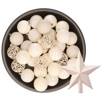 37x stuks kunststof kerstballen 6 cm incl. ster piek wol wit