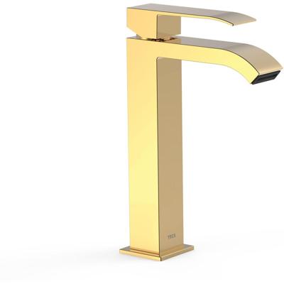 Wastafelkraan Tres Cuadro | Opbouw | Mengkraan | Waterval uitloop | Hoog model | 1-hendel | Vierkant | 24k Goud glans