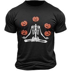 Pompoen Coole schedels Halloween Zwart Donker Grijs Donkerblauw T-shirt Voor heren Grafisch 100% katoen Shirt Sport Klassiek Overhemd Korte mouw Comfortabel T-shirt Zomer Lente Modeontwerper kleding Lightinthebox