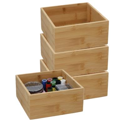 5Five houten bakje - 4x - organizer - bamboe - 15 x 15 x 7 cm - kast en lade verdelers - opslag