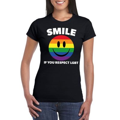 Smile if you respect LGBT emoticon shirt zwart dames Smile if you respect LGBT emoticon shirt zwart dames