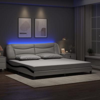 Bedframe met LED-verlichting kunstleer wit en zwart 200x200 cm