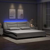Bedframe met LED-verlichting kunstleer wit en zwart 200x200 cm
