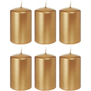 6x Gouden cilinderkaarsen/stompkaarsen 5 x 8 cm 18 branduren