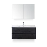 Dante Badmeubelset 100 cm - Black Oak - Keramische Wastafel Wit Enjoy - met Spiegelkast