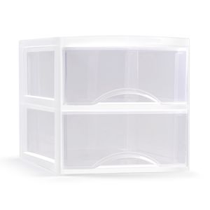 Ladeblokje/bureau organizer met 2x lades - transparant/wit - L26 x B36 x H25 cm - plastic