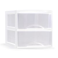 Ladeblokje/bureau organizer met 2x lades - transparant/wit - L26 x B36 x H25 cm - plastic