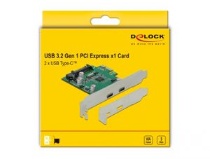 DeLOCK PCI Express x1 Card to 2 x external SuperSpeed USB (USB 3.2 Gen 1) USB Type-C™ female interfacekaart/-adapter Intern USB 3.2 Gen 1 (3.1 Gen 1)
