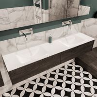 Mondiaz Lush Cloud badmeubel eiken donker bruin 180 cm 2 lades solid surface dubbele spoelbak zonder kraangat