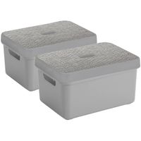 Sunware Opbergboxen/manden - Set van 2x stuks - lichtgrijs - 13 liter - met deksels - Opbergbox - thumbnail