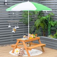 3-In-1 Picknicktafel met Parasol en Banken voor Kinderen Kinderzitgroep voor Tuin Achtertuin Terras Speeltafel Groen 3-In-1 Picknicktafel met Parasol en Banken voor Kinderen Kinderzitgroep voor Tuin Achtertuin Terras Speeltafel Groen