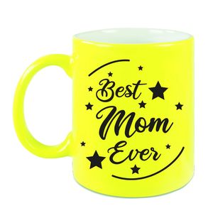 Best Mom Ever cadeau koffiemok / theebeker neon geel 330 ml