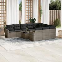 11-delige Loungeset met kussens poly rattan grijs
