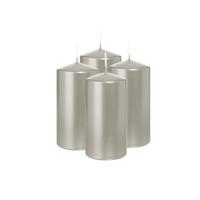 Cilinderkaars/stompkaars - 4x - metallic zilver - 12 x 6 cm - 33 branduren