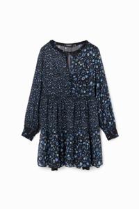 Korte jurk met chiffon en bloemen - BLUE - M