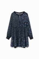 Korte jurk met chiffon en bloemen - BLUE - M
