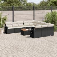 12-delige Loungeset met kussens poly rattan zwart