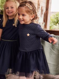Kerstmeisjesjurk van twee soorten materiaal inkt