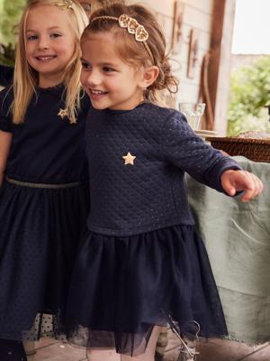 Kerstmeisjesjurk van twee soorten materiaal inkt