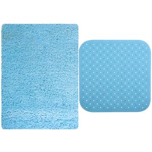 MSV Douche anti-slip mat en droogloop mat - Venice badkamer set - rubber/microvezel - lichtblauw