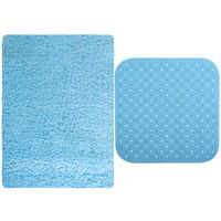 MSV Douche anti-slip mat en droogloop mat - Venice badkamer set - rubber/microvezel - lichtblauw - thumbnail