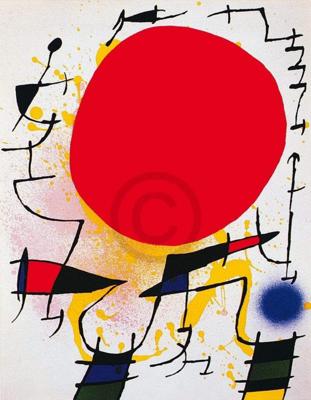 Kunstdruk Joan Miro - Le soleil rouge 60x80cm
