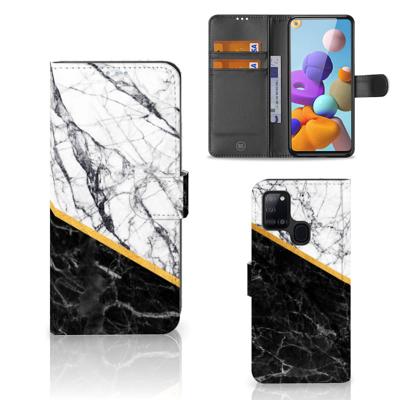 Samsung Galaxy A21s | Bookcase | Marmer Wit Zwart - Origineel Cadeau Man