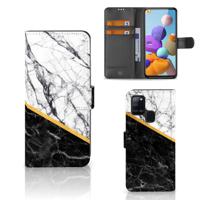 Samsung Galaxy A21s | Bookcase | Marmer Wit Zwart - Origineel Cadeau Man