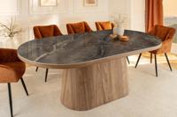 Ovale eettafel UNIQUE 200cm Grijsbruin Keramiek Walnoot Kolomvoet - 46380