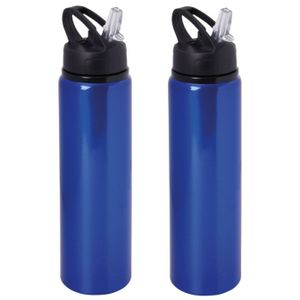 Waterfles/sportfles/drinkfles Sporty - 2x - blauw - aluminium/kunststof - 800 ml