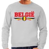 Belgie land thema sweater - met vlag kleuren - grijs - heren - Supporters trui - lange mouwen