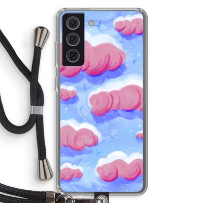 Roze wolken met vogels: Samsung Galaxy S21 FE Transparant Hoesje met koord