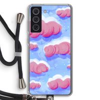 Roze wolken met vogels: Samsung Galaxy S21 FE Transparant Hoesje met koord