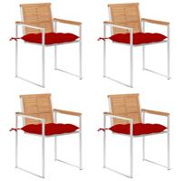 Tuinstoelen 4 st met kussens massief teakhout