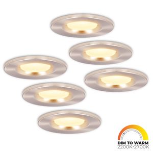 Set van 6 stuks dimbare LED inbouwspot RVS Venezia 6 Watt 2200-2700K IP65 - Dim to warm