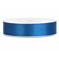 1x Kobaltblauwe satijnlint rol 1,2 cm x 25 meter cadeaulint verpakkingsmateriaal - Cadeaulinten - thumbnail