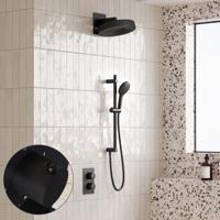 Regendouche set SaniClear Evolution Stripes | 30 cm | Incl.Inbouwdeel | 2 standen handdouche | Met glijstang | Zwart Mat