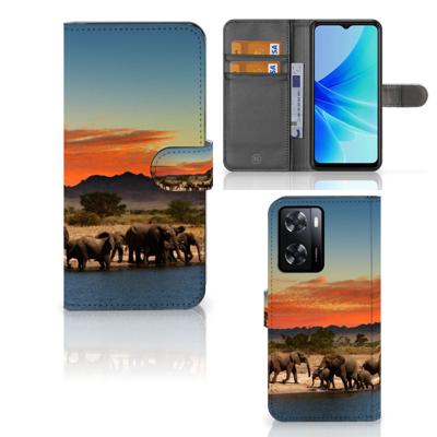 PPO A57 | A57s | A77 4G | Telefoonhoesje | Met pasjeshouder | Olifanten
