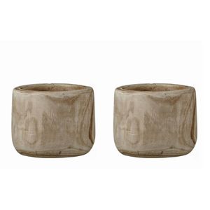 2x Ronde houten plantenbakken/bloemenbakken 19 cm - Plantenpotten