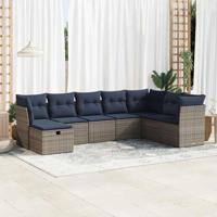 8-delige Loungeset met kussens poly rattan grijs