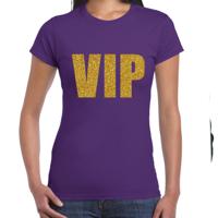 Foute party T-shirt dames - VIP - paars - glitter goud - glitter and glamour thema