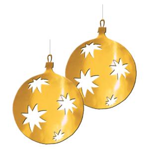 Grote Kerstbal hangdecoratie van karton - 2x - goud - Dia 30 cm - Kerstversiering