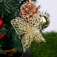 5 PC'S kerstboom decoratie kunstmatige bloem vlinder kerst hanger kleur: goud